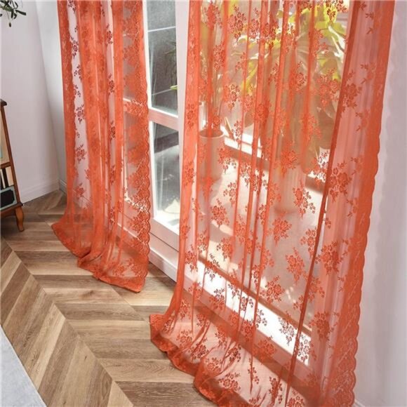 Kotile Orange Sheer Curtains 84 Inches Long, Country Rustic Fall Curtains - Picture 4 of 7